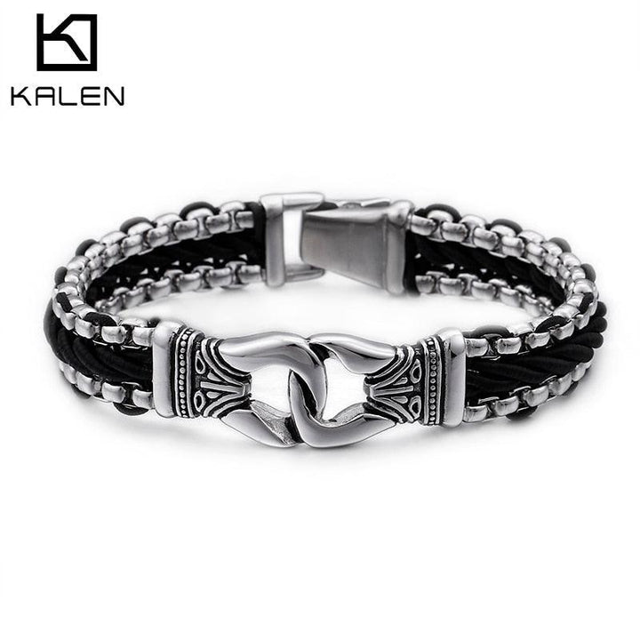 Kalen stainless steel leather braided bracelet fashion mysterious men's accessories 2020.