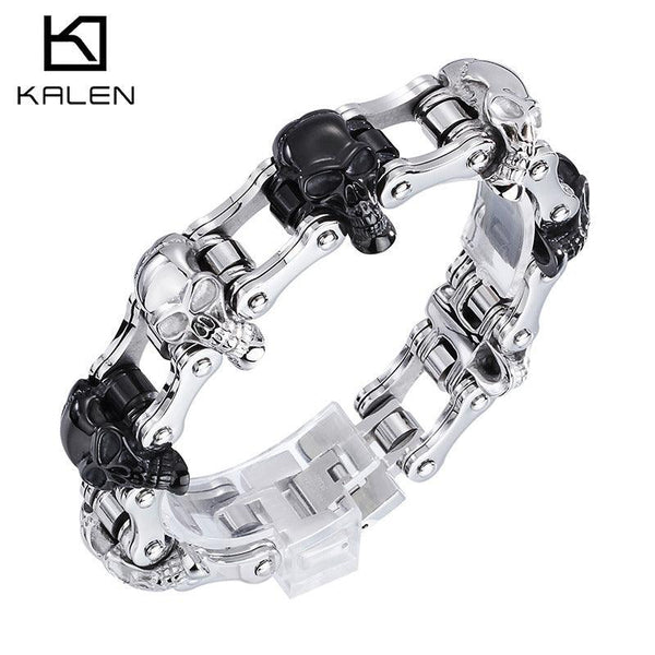 Kalen 18mm Bicycle Chain Skull Charm Bracelet for Men - kalen