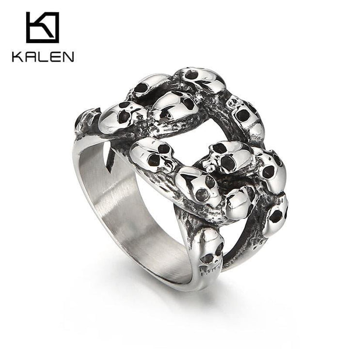 KALEN 18mm Big Skull Skeleton Ring Men Stainless Steel 316L Cool Party Street Show Jewelry.