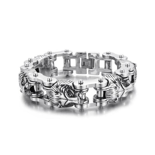 KALEN Motorcycle Bicycle Chain Animal Lion Bracelet Men Stainless Steel Charm Male Jewelry.