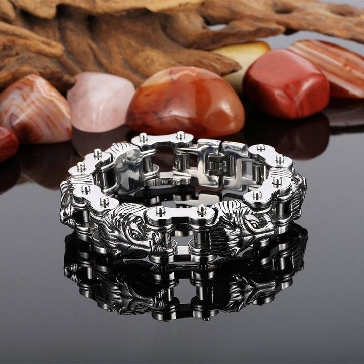 KALEN Motorcycle Bicycle Chain Animal Lion Bracelet Men Stainless Steel Charm Male Jewelry.