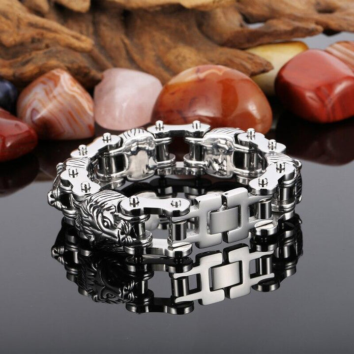 KALEN Motorcycle Bicycle Chain Animal Lion Bracelet Men Stainless Steel Charm Male Jewelry.