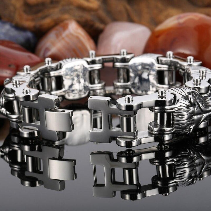 KALEN Motorcycle Bicycle Chain Animal Lion Bracelet Men Stainless Steel Charm Male Jewelry.