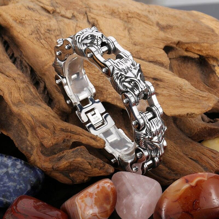 KALEN Motorcycle Bicycle Chain Animal Lion Bracelet Men Stainless Steel Charm Male Jewelry.