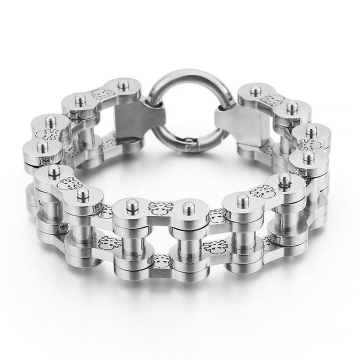 Kalen 18mm Biker Stainless Steel Bicycle Chain Skull Bracelet for Men - kalen