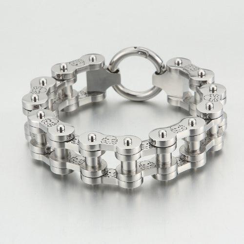 Kalen 18mm Biker Stainless Steel Bicycle Chain Skull Bracelet for Men - kalen