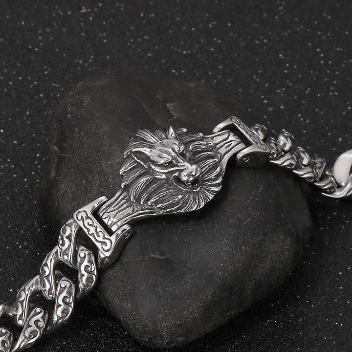 KALEN 18mm Cuban Chain Skull Wolf Charm Stainless Steel Bracelet for Men - kalen