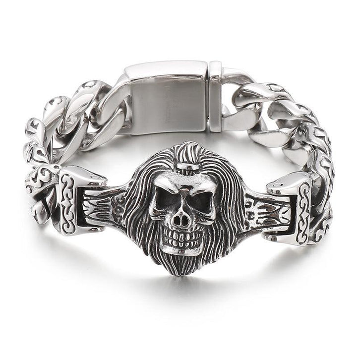 KALEN 18mm Cuban Chain Skull Wolf Charm Stainless Steel Bracelet for Men - kalen