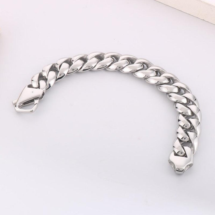 KALEN 18mm Fashion Punk Polished Stainless Steel Day Button Cuban Chain Men's Bracelet Party Gift.