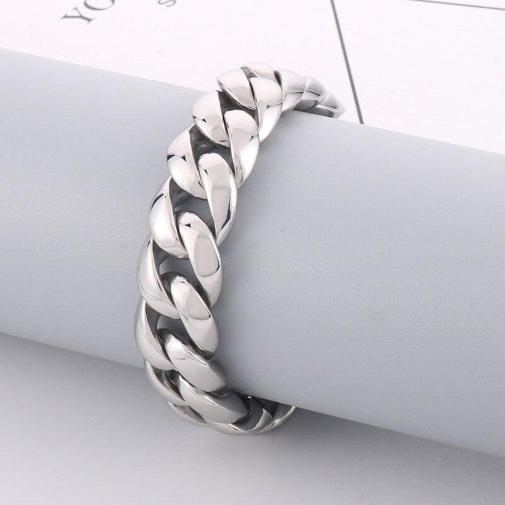 KALEN 18mm Fashion Punk Polished Stainless Steel Day Button Cuban Chain Men's Bracelet Party Gift.