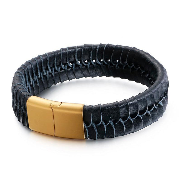 Kalen 18mm Leather Stainless Steel Bracelet For Men - kalen