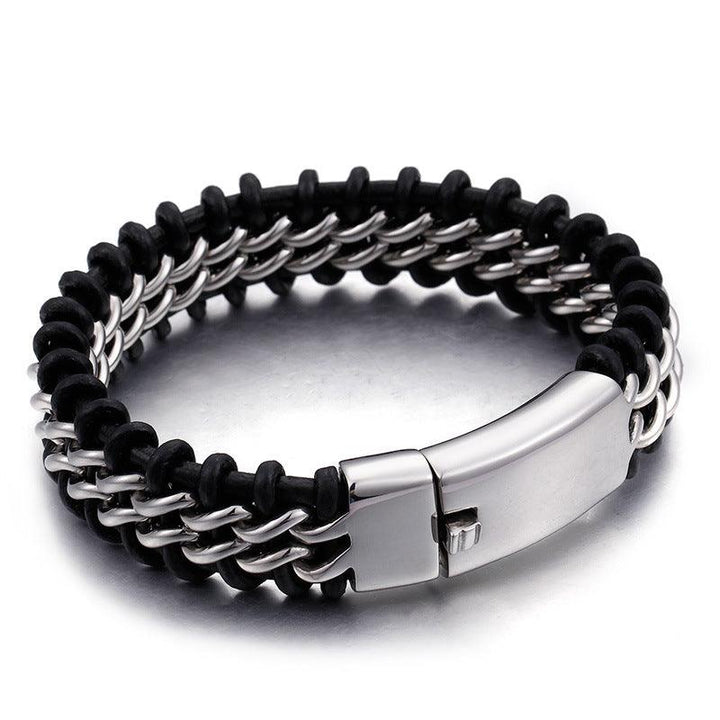 Kalen 18mm Leather Stainless Steel Bracelet For Men - kalen