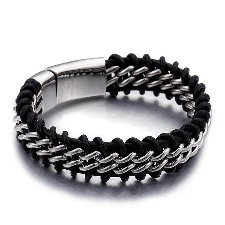 Kalen 18mm Leather Stainless Steel Bracelet For Men - kalen