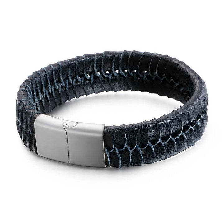 Kalen 18mm Leather Stainless Steel Bracelet For Men - kalen