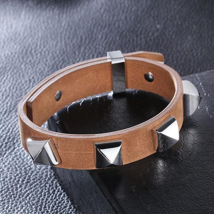 Kalen 18mm Leather Stainless Steel Rivet Bracelet For Men - kalen