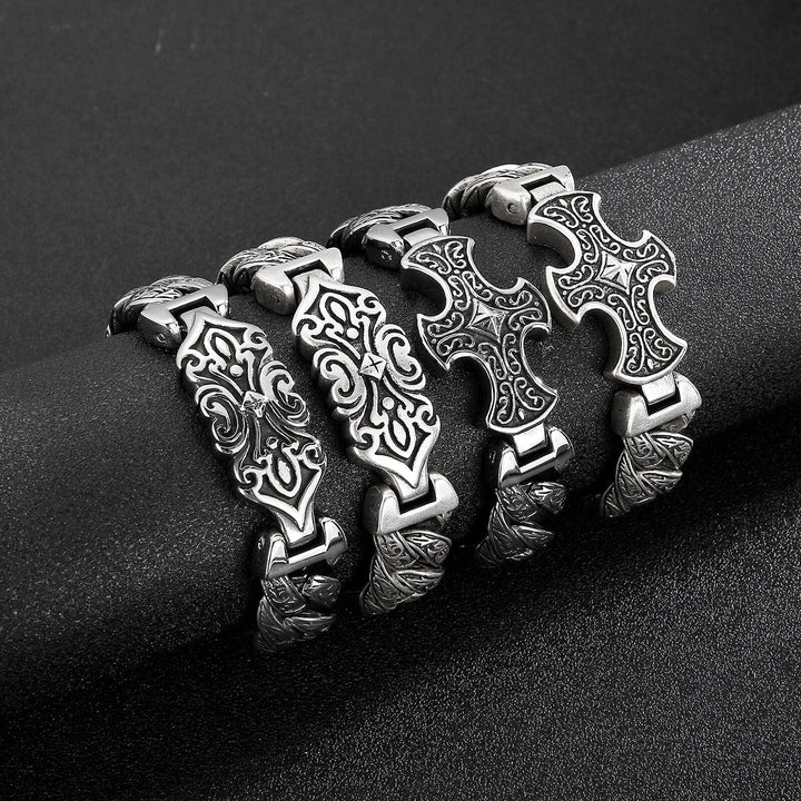 Kalen 18mm Totem Pattern Vintage  Cuban Bracelet Men's 316 Stainless Steel Rock Jewelry.