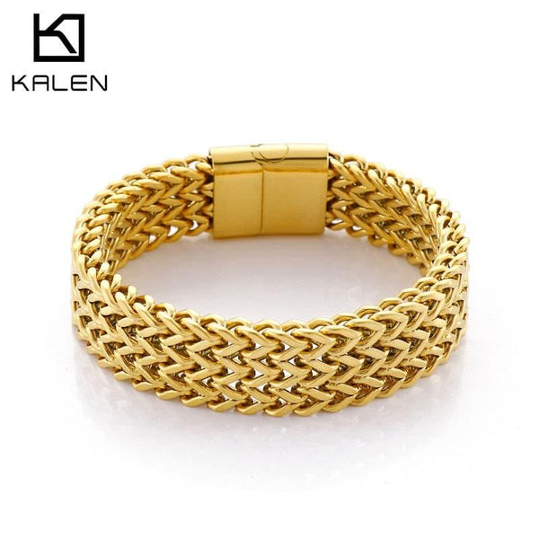 Kalen 18mm Wide Three-Color Wristband Braided Chain Men's Punk Bracelet Homme Gifts.