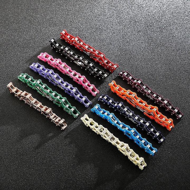 Kalen 19mm Biker Stainless Steel Bicycle Chain Colorful Roller Bracelet for Men - kalen