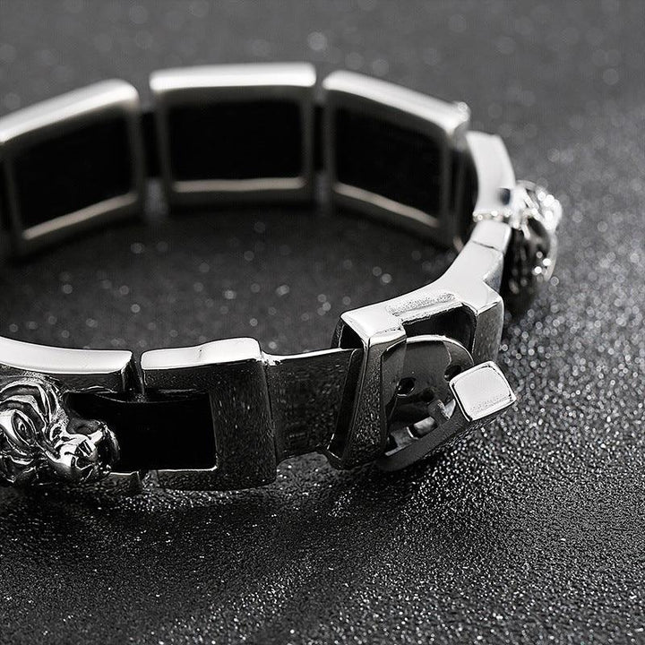 Kalen 19mm Leather Stainless Steel Tiger Animal Charm Bracelet For Men - kalen