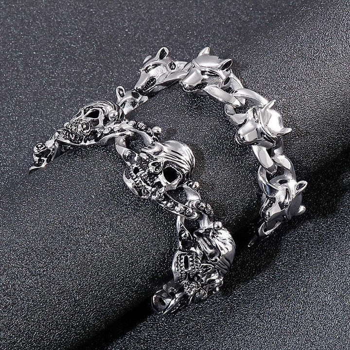 KALEN 20/25mm Cuban Chain Wolf Skull Charm Stainless Steel Bracelet for Men - kalen