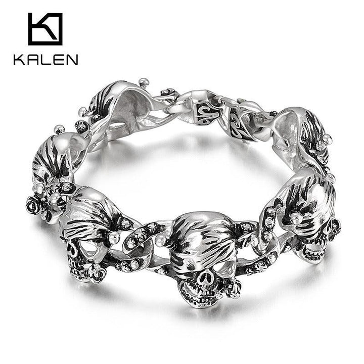 KALEN 20/25mm Cuban Chain Wolf Skull Charm Stainless Steel Bracelet for Men - kalen