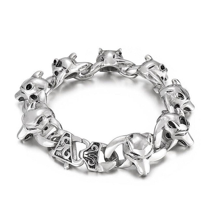 KALEN 20/25mm Cuban Chain Wolf Skull Charm Stainless Steel Bracelet for Men - kalen