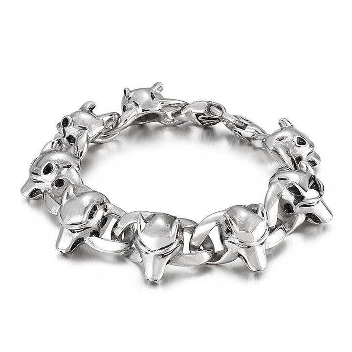 KALEN 20/25mm Cuban Chain Wolf Skull Charm Stainless Steel Bracelet for Men - kalen