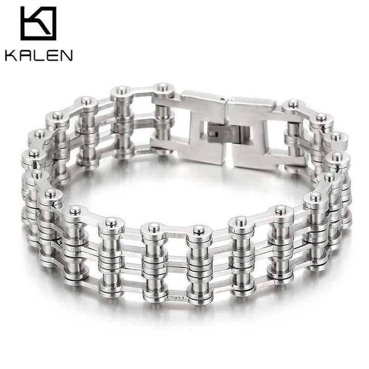 Kalen 20mm Biker Stainless Steel Bicycle Chain ID Bracelet for Men - kalen