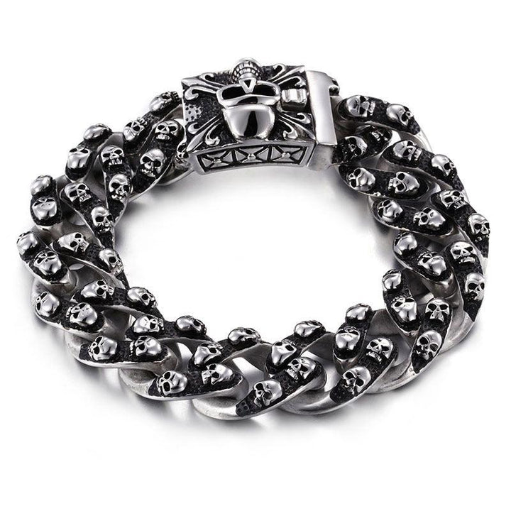 KALEN 20mm Cuban Chain Skull Charm Stainless Steel Bracelet for Men - kalen