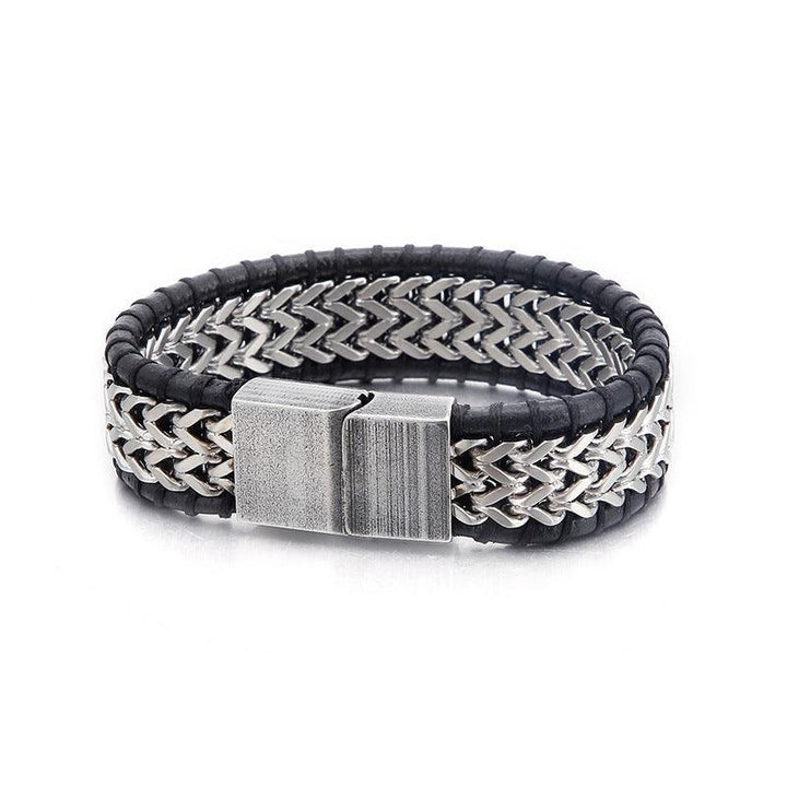 Kalen 20mm Leather Foxtail Chain Stainless Steel Bracelet For Men - kalen