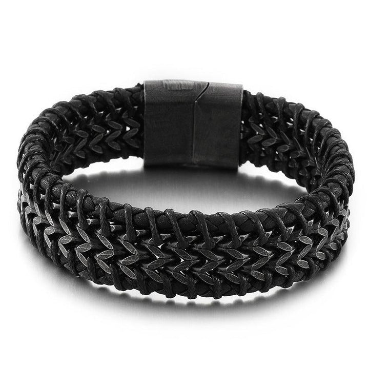 Kalen 20mm Leather Foxtail Chain Stainless Steel Bracelet For Men - kalen