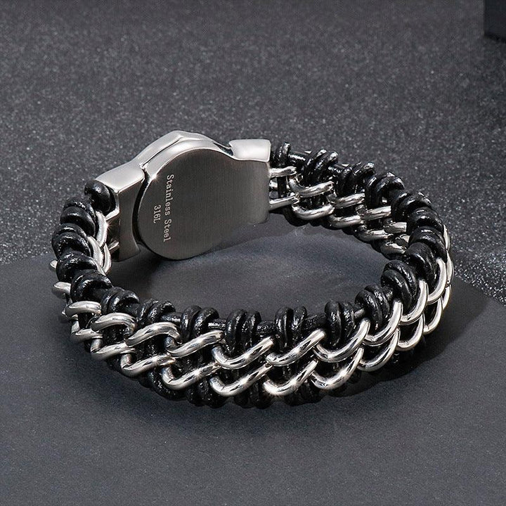 Kalen 20mm Leather Stainless Steel Lion Animal Charm Bracelet For Men - kalen
