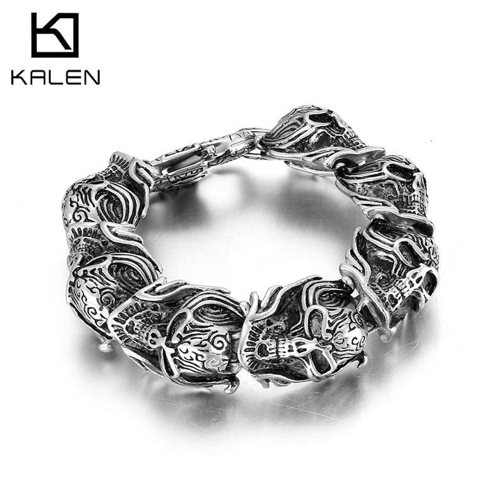 Kalen Retro 20mm Wide Skull Mask Men's Bracelet 20cm Mysterious Jewelry Party Accessories.