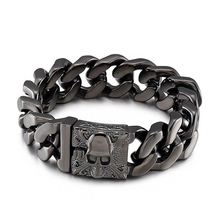 Kalen 20mm Wide Black Vintage Men's Texture Bracelet Skull Cuban Chain Jewelry Armband.