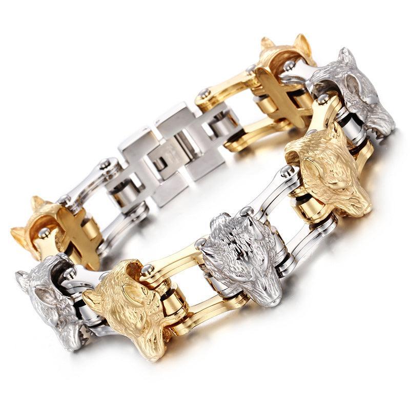 Kalen 22mm Biker Stainless Steel Bicycle Chain Wolf Animal Charm Bracelet for Men - kalen