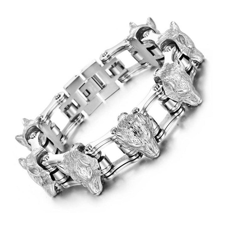 Kalen 22mm Biker Stainless Steel Bicycle Chain Lion Wolf Animal Charm Bracelet for Men - kalen