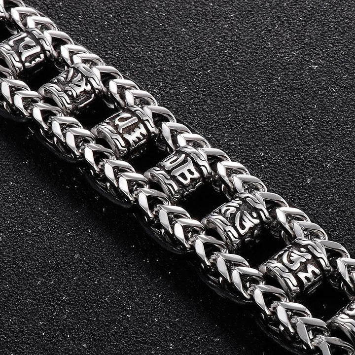 Kalen 22mm Leather six-character mantra buddhism religious Chain Stainless Steel Bracelet For Men - kalen