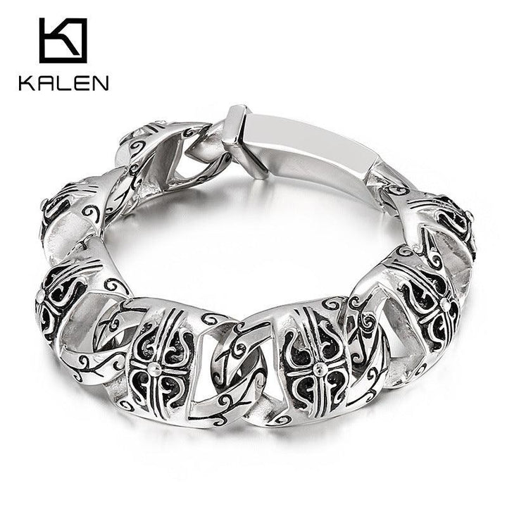 KALEN 23/27mm Skull Charm Stainless Steel Bracelet for Men - kalen