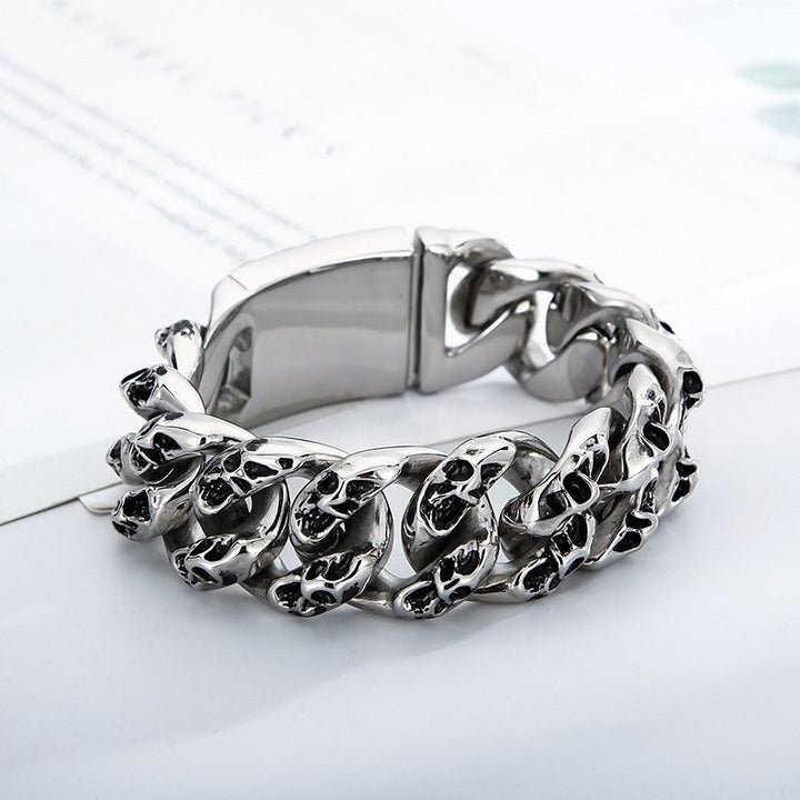 KALEN 23mm Cuban Chain Skull Charm Stainless Steel Bracelet for Men - kalen