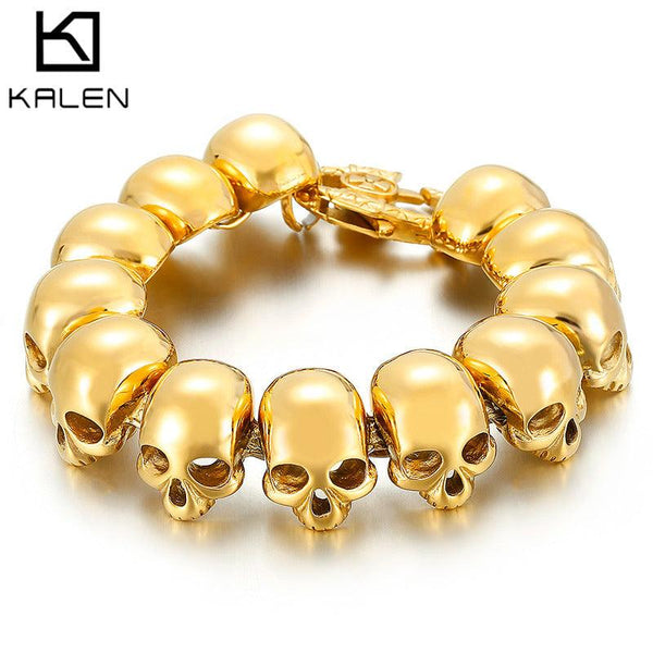 KALEN 23mm Stainless Steel Black Skull Chain Bracelet Necklace for Men - kalen