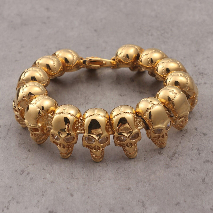 KALEN Golden Skull Bracelet Men Stainless Steel 316L Hip Jewelry.