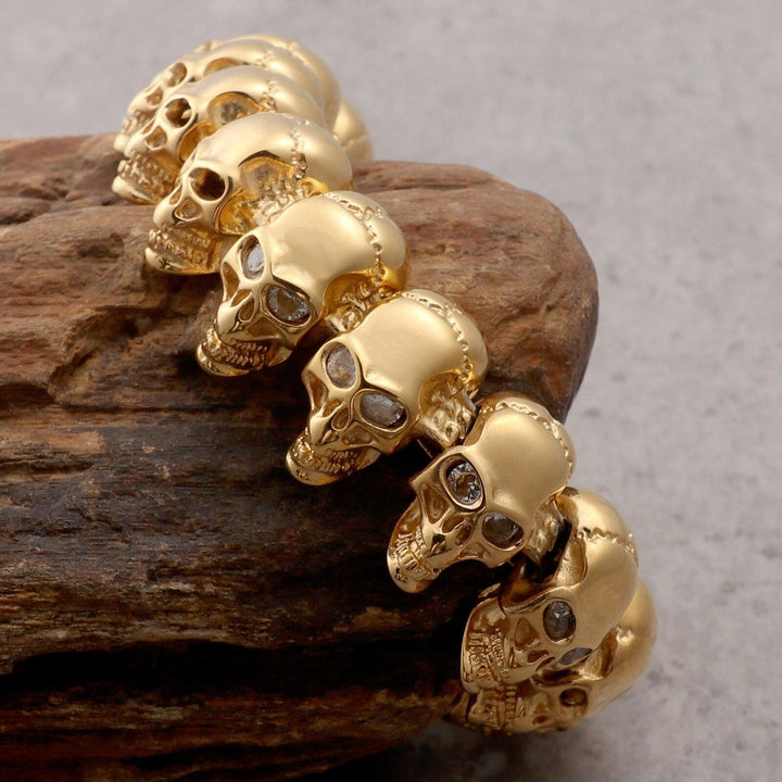 KALEN Golden Skull Bracelet Men Stainless Steel 316L Hip Jewelry.