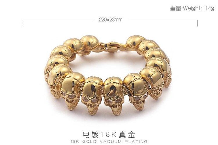 KALEN Golden Skull Bracelet Men Stainless Steel 316L Hip Jewelry.