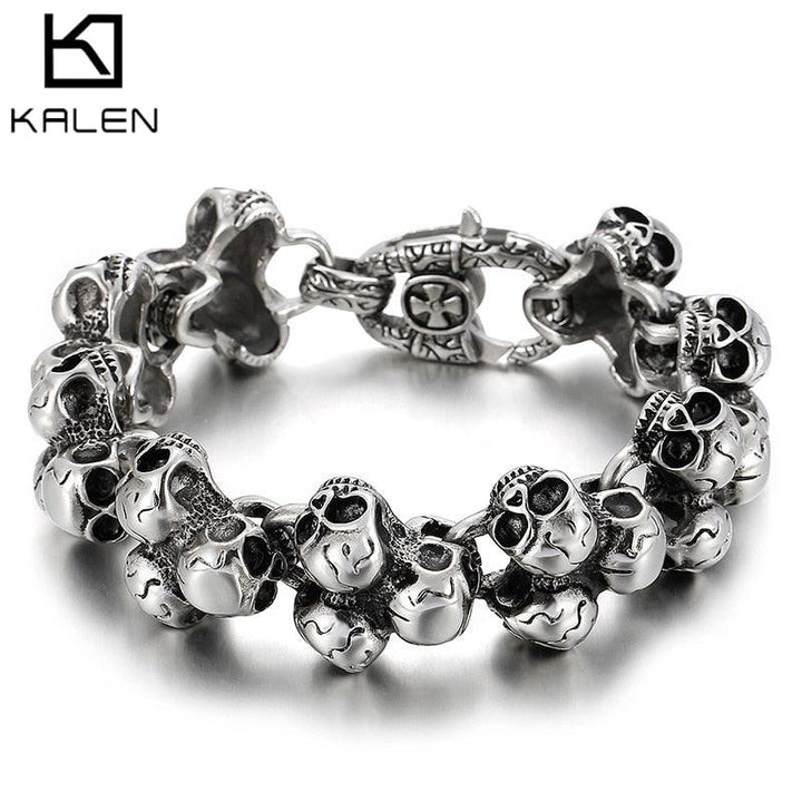 Kalen 24mm Gothic Style Stacked Skull Accessory Chain Men's Bracelet Party Jewelry.