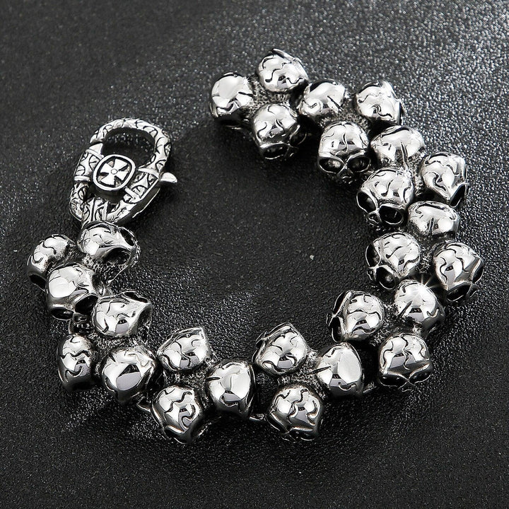 Kalen 24mm Gothic Style Stacked Skull Accessory Chain Men's Bracelet Party Jewelry.