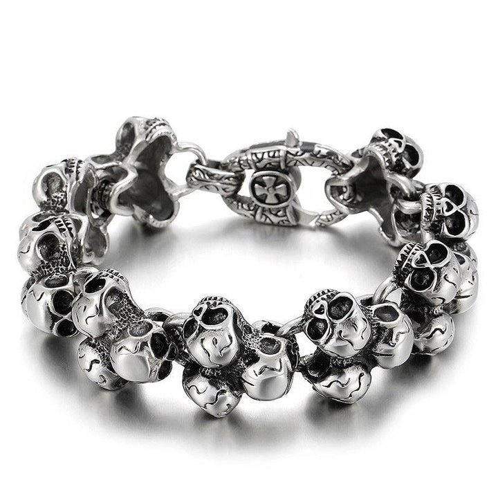 Kalen 24mm Gothic Style Stacked Skull Accessory Chain Men's Bracelet Party Jewelry.