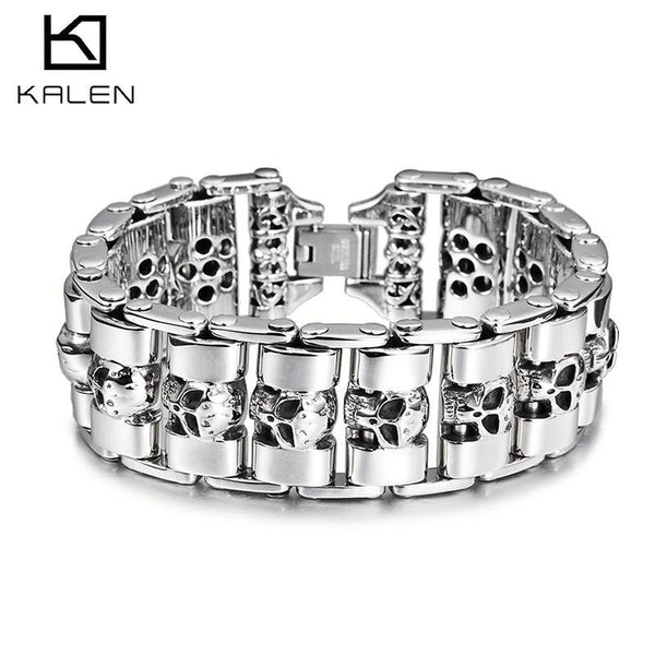 Kalen 24mm Punk Skull Stainless Steel Bicycle Bracelet for Men - kalen