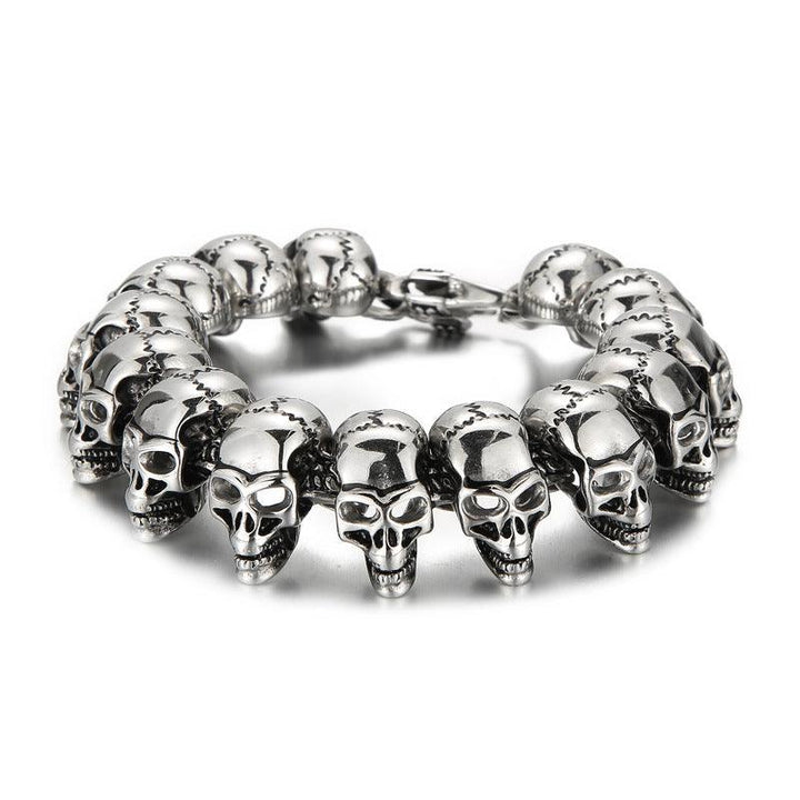 KALEN 24mm Stainless Steel Black Skull Chain Bracelet Necklace for Men - kalen