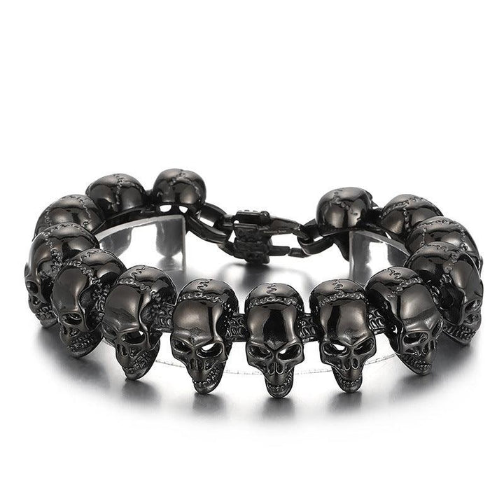 KALEN 24mm Stainless Steel Black Skull Chain Bracelet Necklace for Men - kalen