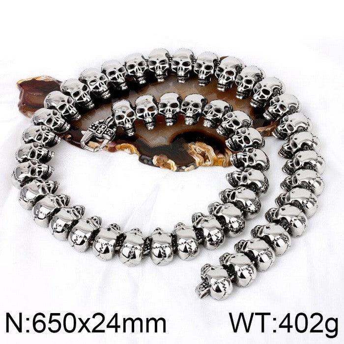KALEN 24mm Stainless Steel Black Skull Chain Bracelet Necklace for Men - kalen